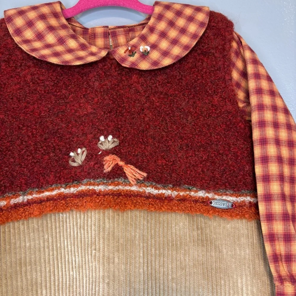 Giesswein sz 92 Girl’s 2 piece Wool Sweater Dress Plaid Corduroy Cottagecore